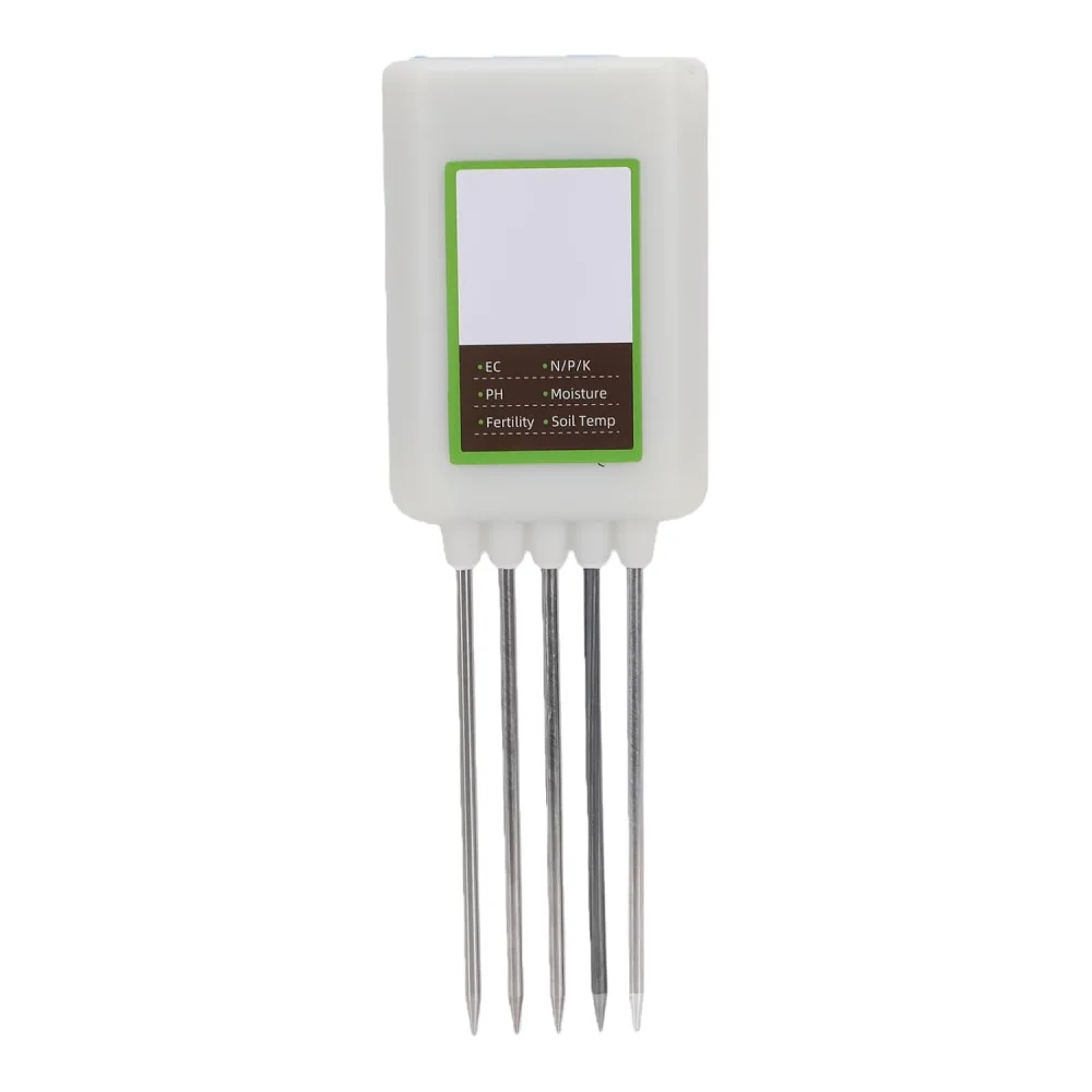 Analizador de suelo Bluetooth: cuerpo blanco sellado con cinco puntas metálicas