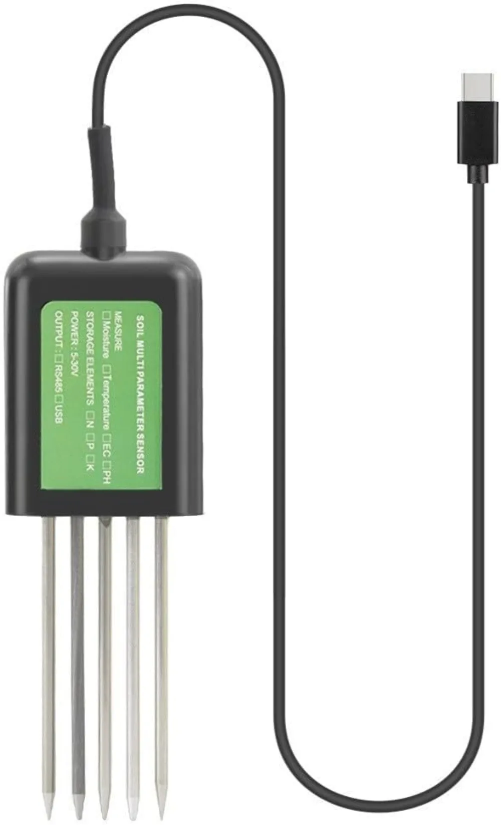 La sonda de suelo con el cable USB extendido a todo lo largo
